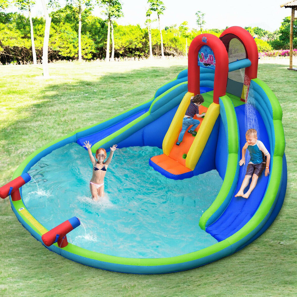 Inflatable Water Park with Two Slides, Climbing Wall and Large Splash Pool
