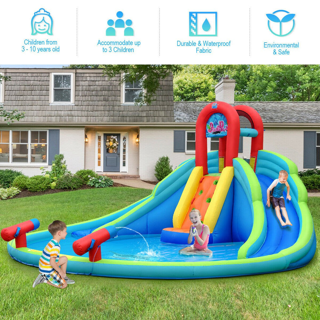 Inflatable Water Park with Two Slides, Climbing Wall and Large Splash Pool