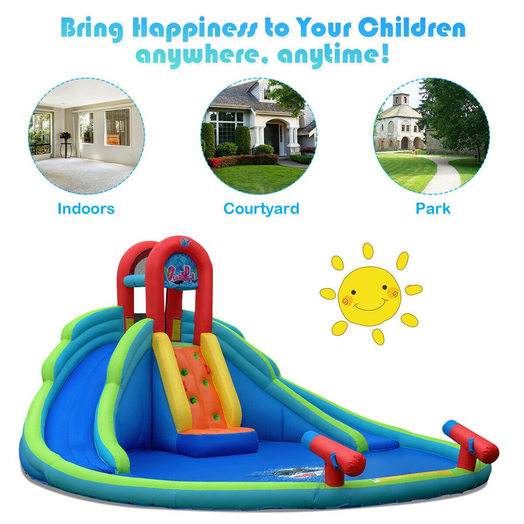 Inflatable Water Park with Two Slides, Climbing Wall and Large Splash Pool