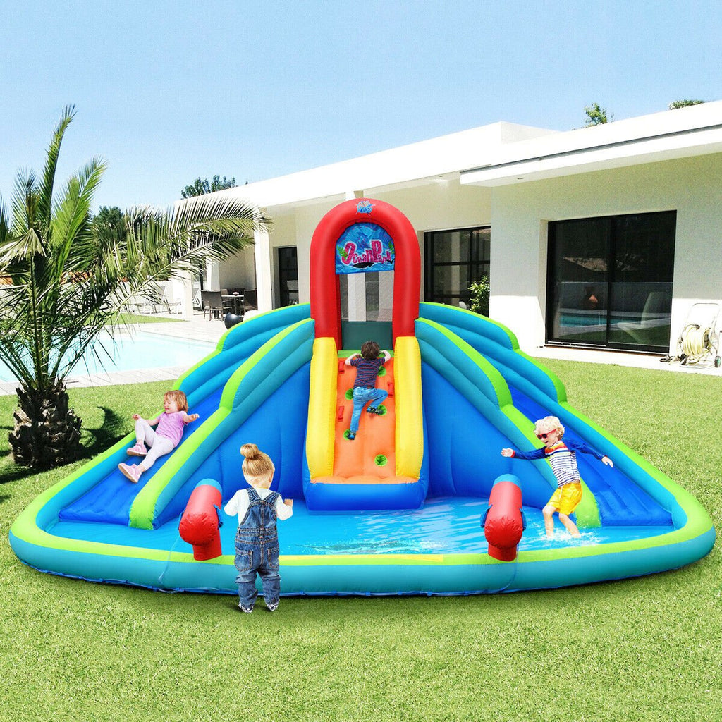 Inflatable Water Park with Two Slides, Climbing Wall and Large Splash Pool
