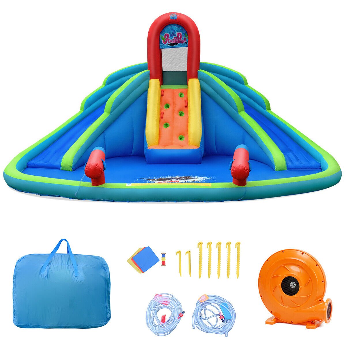 Inflatable Water Park with Two Slides, Climbing Wall and Large Splash Pool