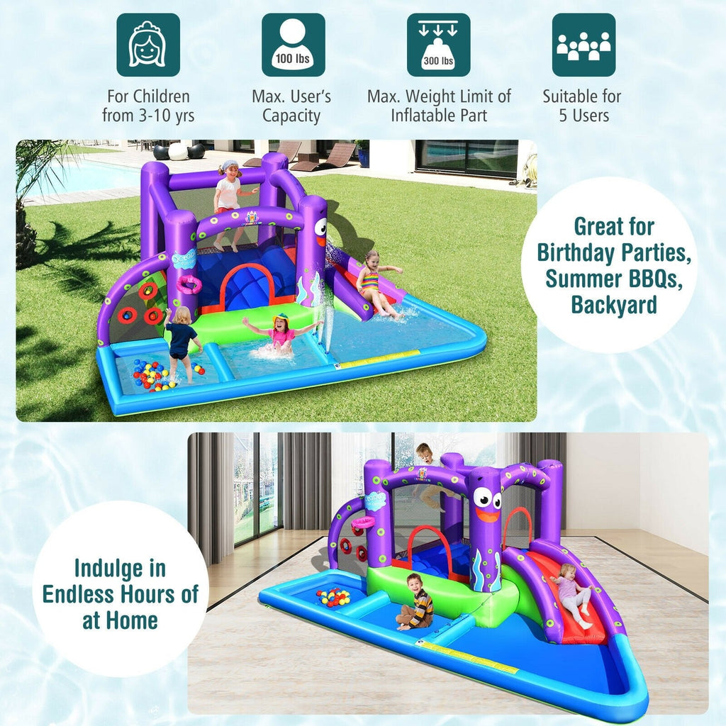 Octopus Inflatable Water Castle with Trampoline, Ball Pit and Splash Pool, No Blower