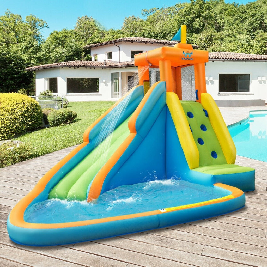 Inflatable Water Park with Climbing Wall, Mounted Squirt Guns and Blower Included