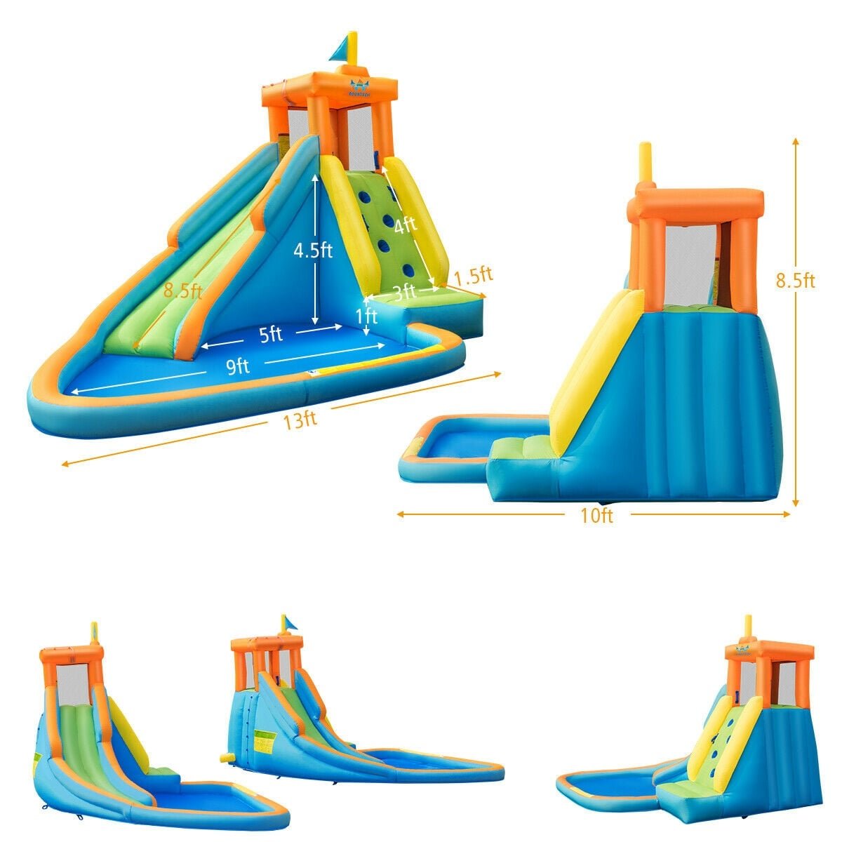 Inflatable Water Park with Climbing Wall, Mounted Squirt Guns and Blower Included
