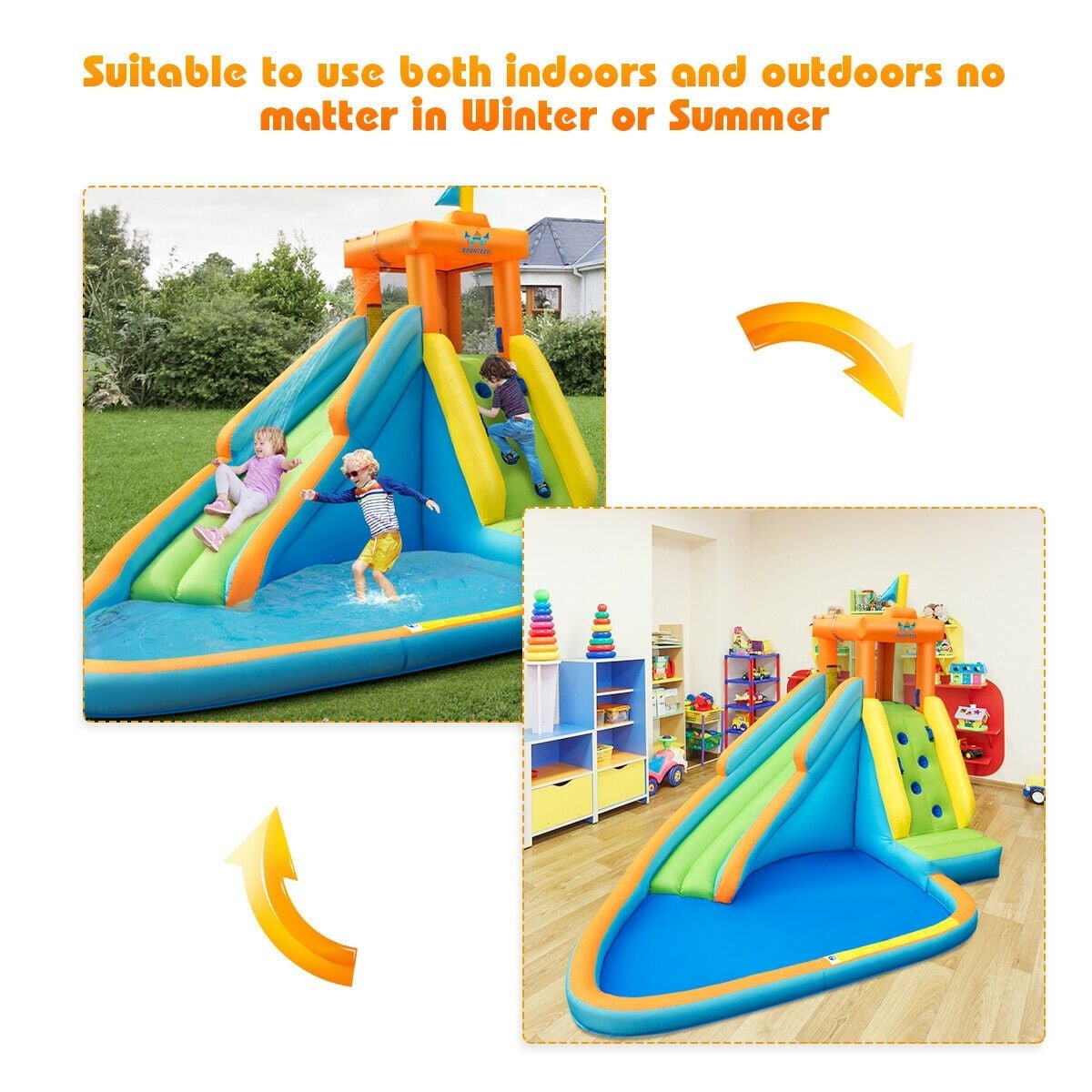 Inflatable Water Park with Climbing Wall, Mounted Squirt Guns and Blower Included