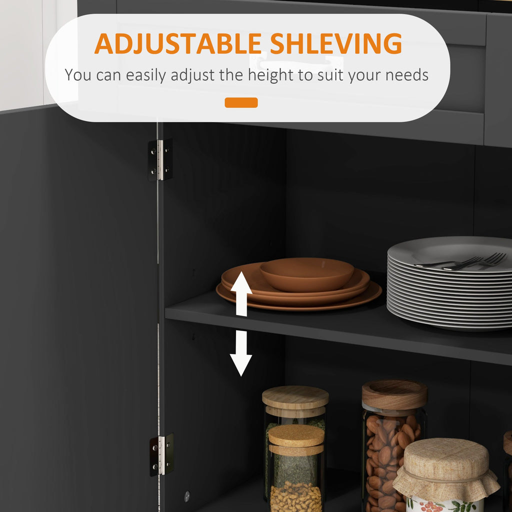 Foldable Kitchen Island with Storage Drawer, Farmhouse Rolling Utility Cart on Wheels with Drop-Leaf Wood Top, Black