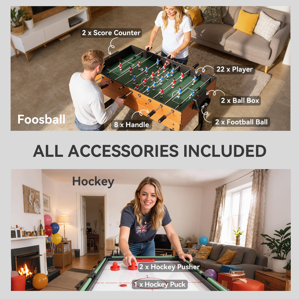 53 in 5-in-1 Combo Multi Game Table with Foosball, Pool, Hockey, Table Tennis, Basketball for Adults
