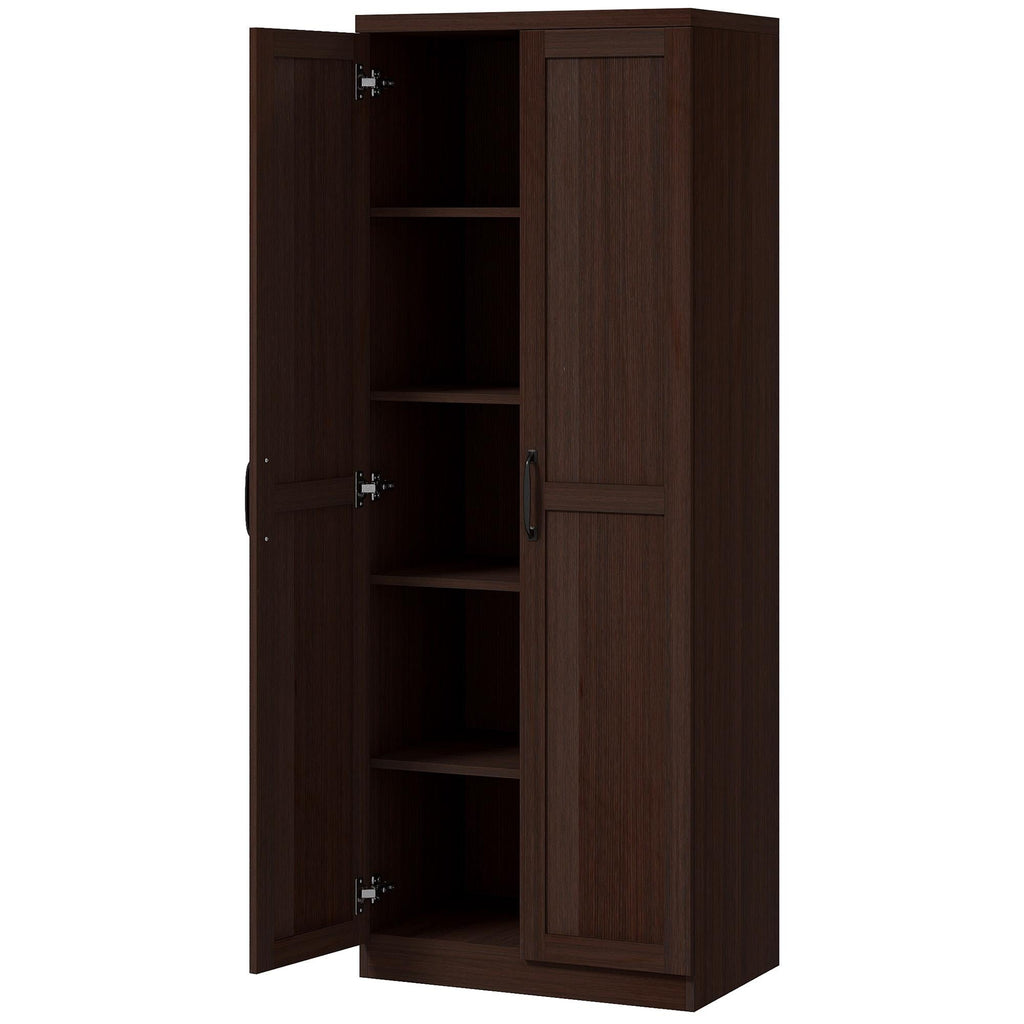 63" Kitchen Storage Cabinet, 5-tier Pantry Cabinet with Doors and Adjustable Shelves for Dining Room, Black