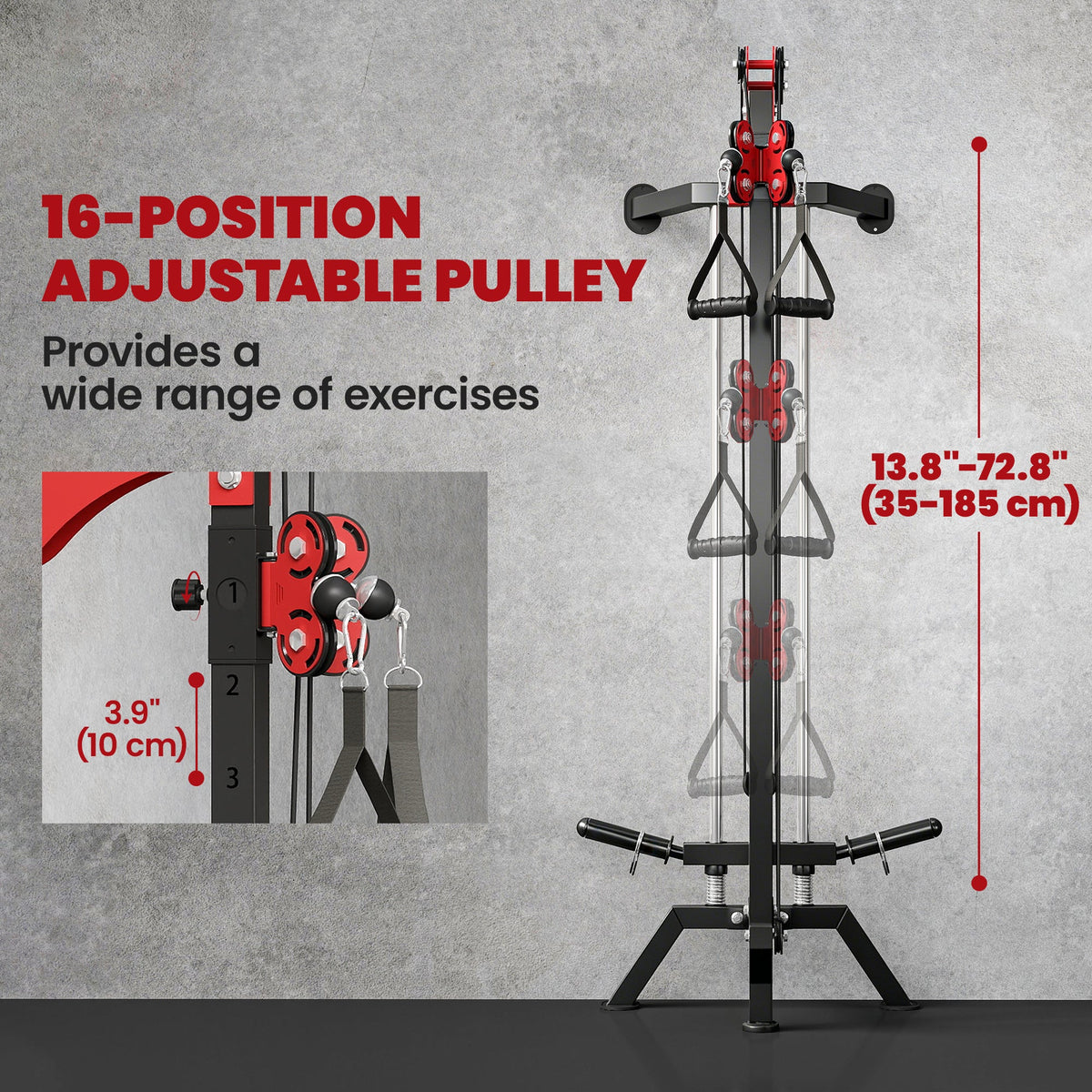 Wall Mount Cable Station, 16 Positions Adjustable Pulley Machine, Cable Crossover Machine with Handle Bar