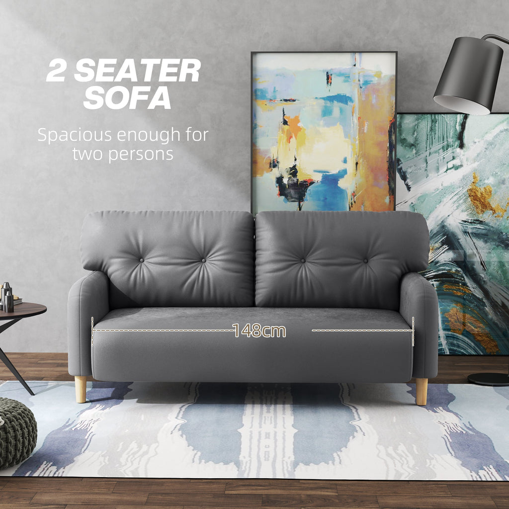 58" 2 Seat Sofa, Modern Love Seats Furniture, Upholstered 2 Seater Couch, Solid Wood Frame, Beige