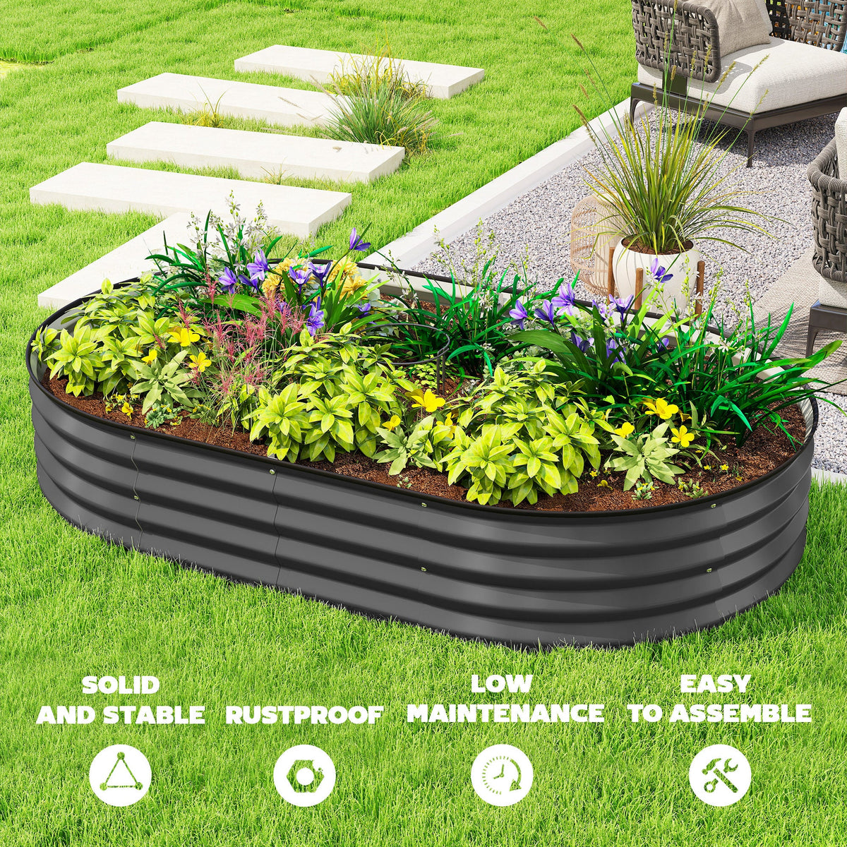 5' x 3' x 1' Large Outdoor Planter Box, Galvanized Raised Garden Bed with Metal Plant Stake, Dark Grey