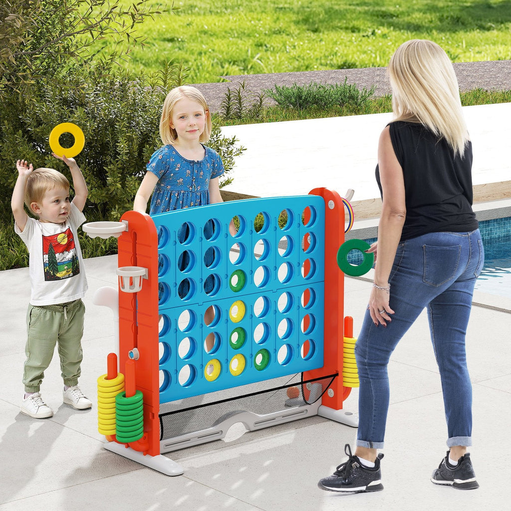 Jumbo 4-to-Score Game with Ring-toss and Basketball Hoop-Blue & Orange