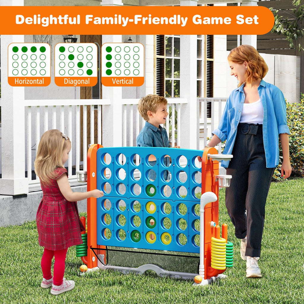 Jumbo 4-to-Score Game with Ring-toss and Basketball Hoop-Blue & Orange