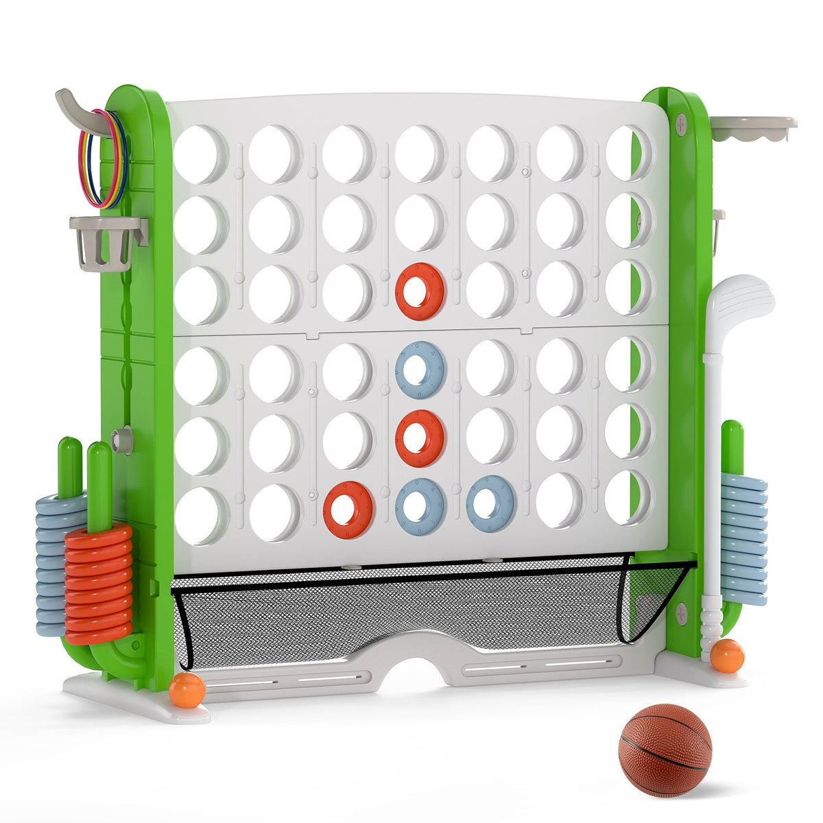 Jumbo 4-to-Score Game with Ring-toss and Basketball Hoop-Green