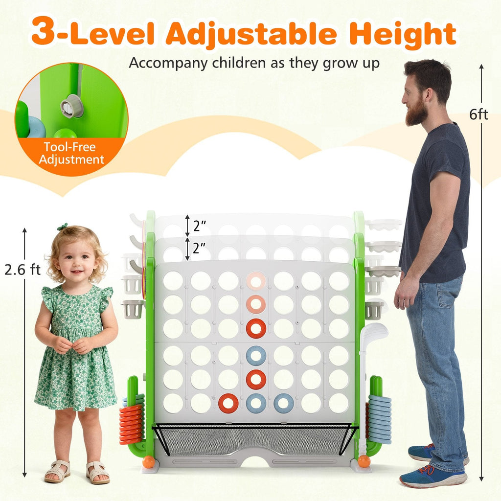 Jumbo 4-to-Score Game with Ring-toss and Basketball Hoop-Green