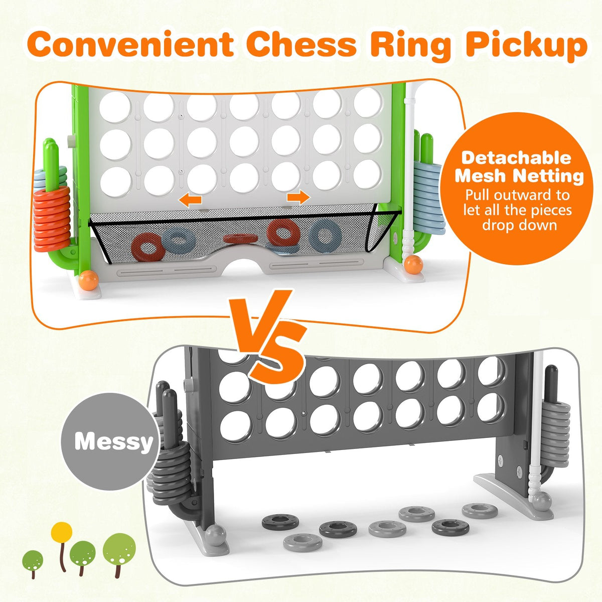 Jumbo 4-to-Score Game with Ring-toss and Basketball Hoop-Green