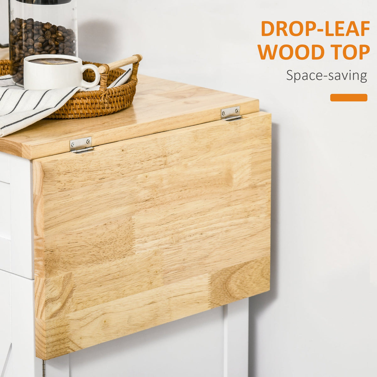 Foldable Kitchen Island with Storage Drawer, Farmhouse Rolling Utility Cart on Wheels with Drop-Leaf Wood Top, Black