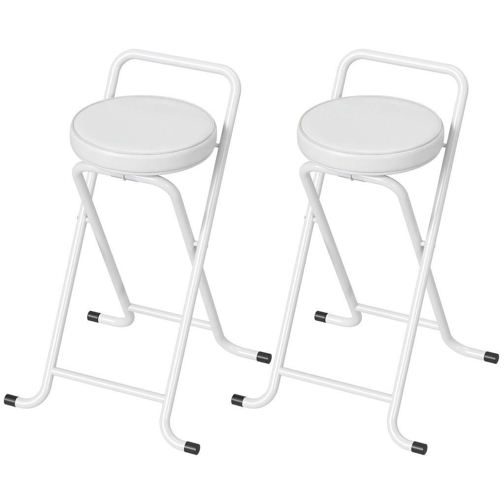 Foldable Bar Stools Set of 2, Folding Kitchen Chairs with PU Cushioned Seat, Footrest, Black
