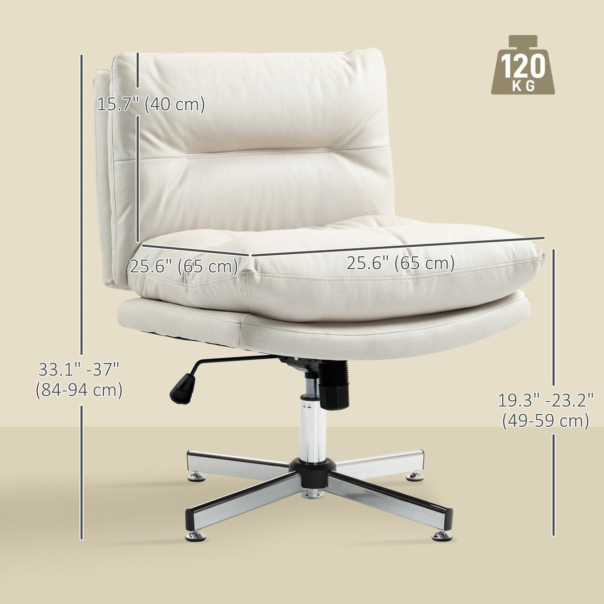 Armless Office Chair, Criss Cross Chair with Adjustable Height & Tilt Function for Home Office, Study, Grey