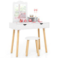 Kid Vanity Table Chair Set with Mirror and 2 Large Storage Drawers-White