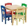 5 Piece Kids Pine Table and 4 Chair Set, Multicolour Chairs, Natural Table