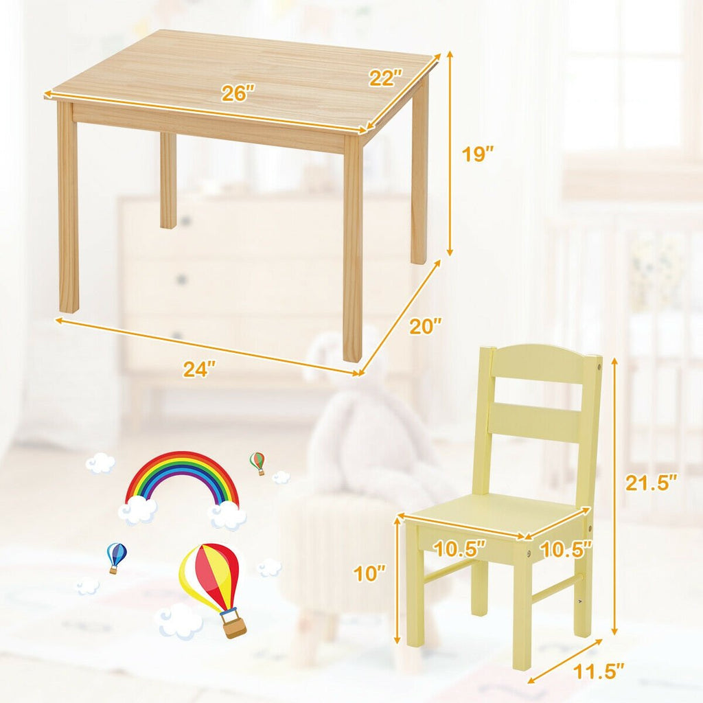 5 Piece Kids Pine Table and 4 Chair Set, Multicolour Chairs, Natural Table