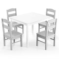 5 Piece Kids Table and 4 Chair Set, White Table with Grey Chairs