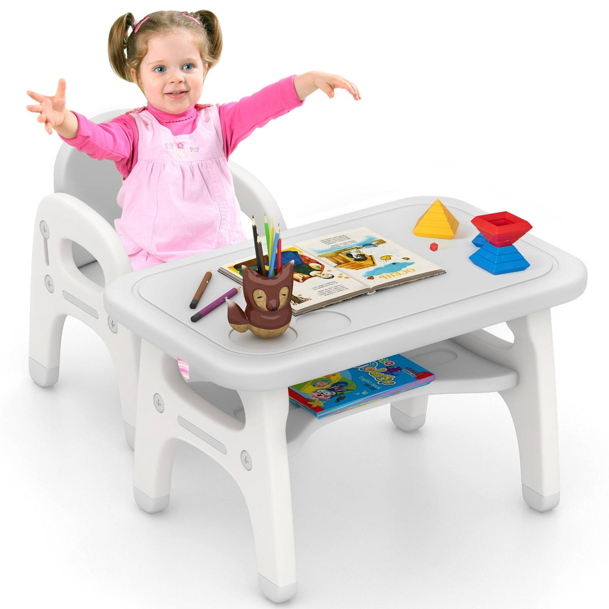 Kids Activity Table and Chair Set with Montessori Toys for Preschool and Kindergarten-Gray