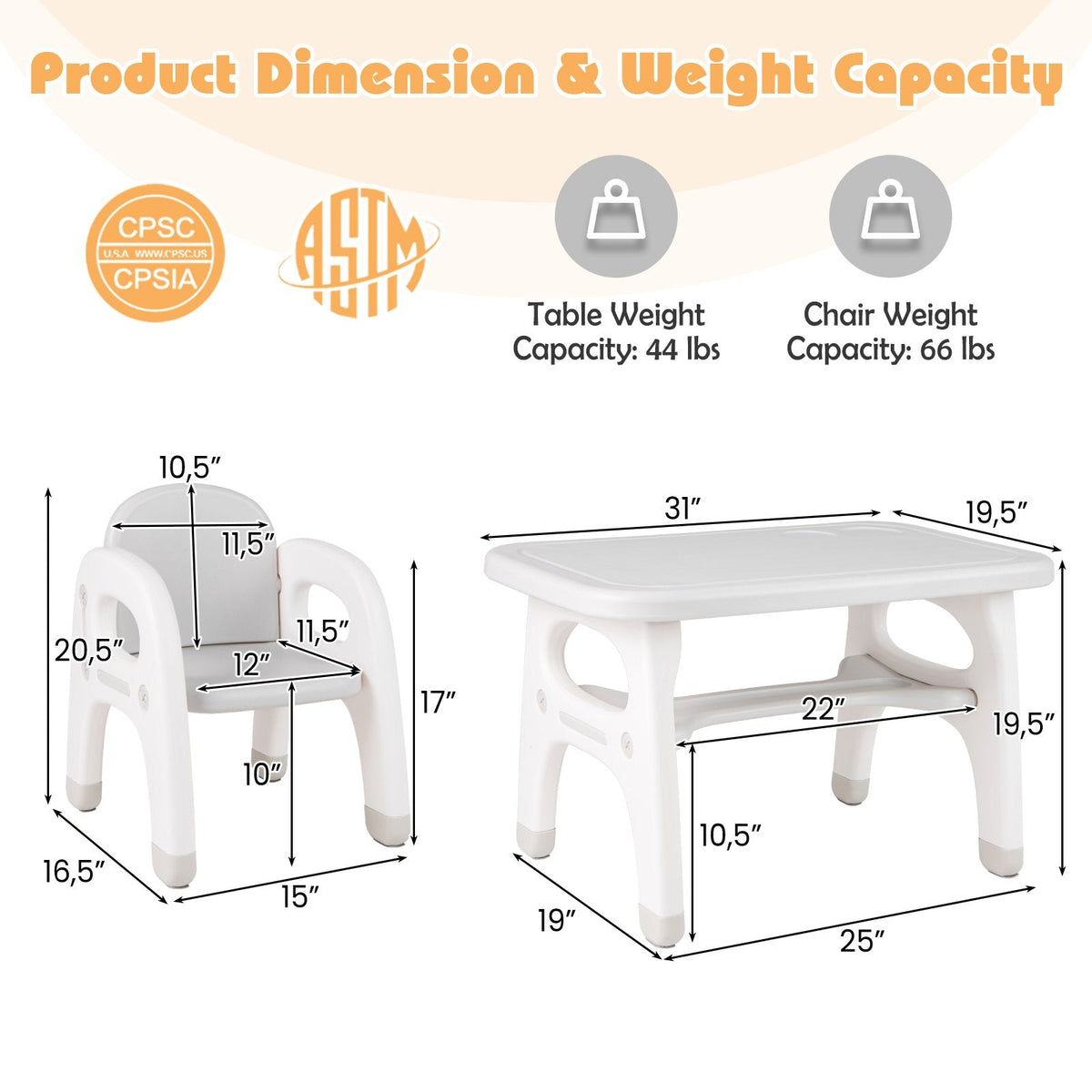 Kids Activity Table and Chair Set with Montessori Toys for Preschool and Kindergarten-Gray