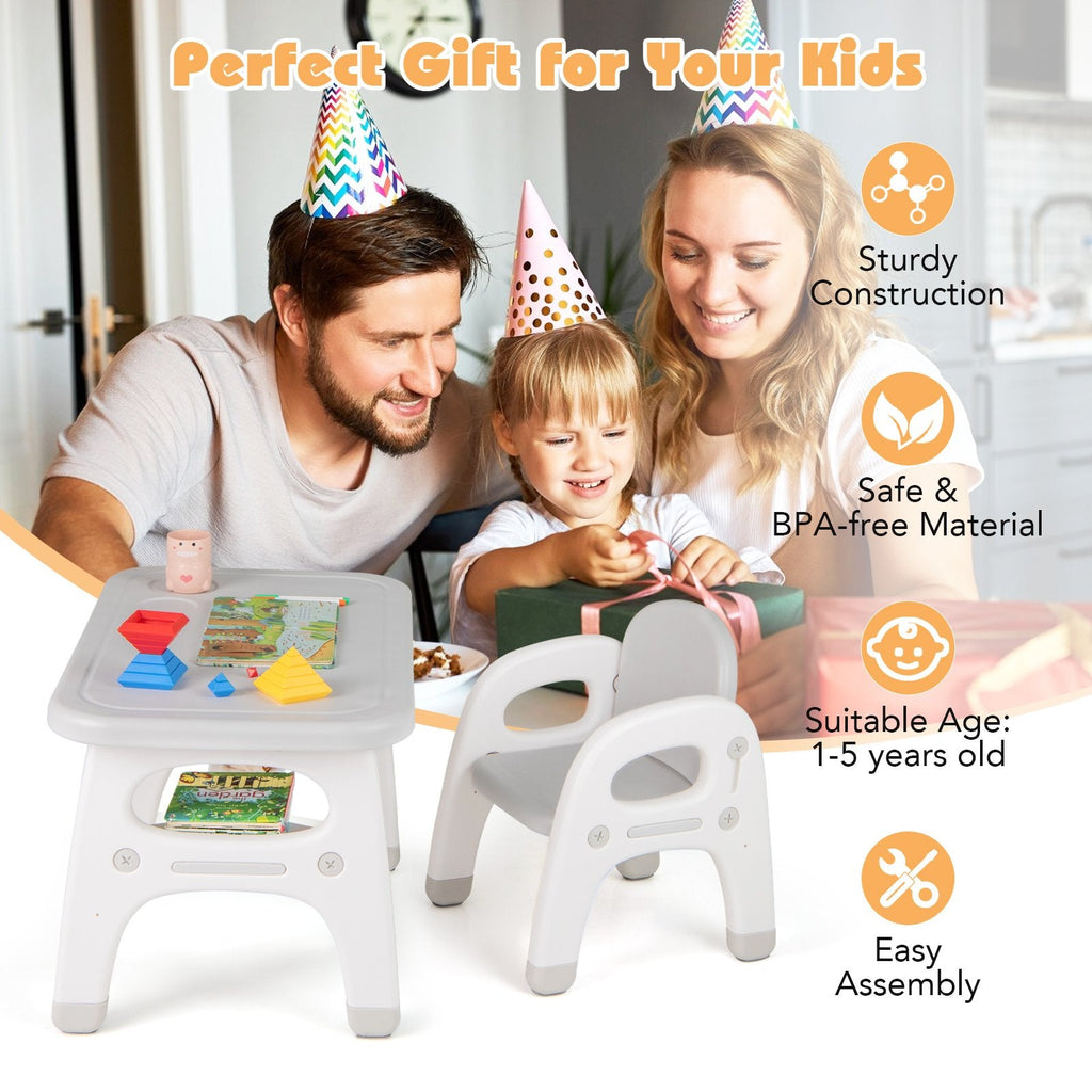Kids Activity Table and Chair Set with Montessori Toys for Preschool and Kindergarten-Gray