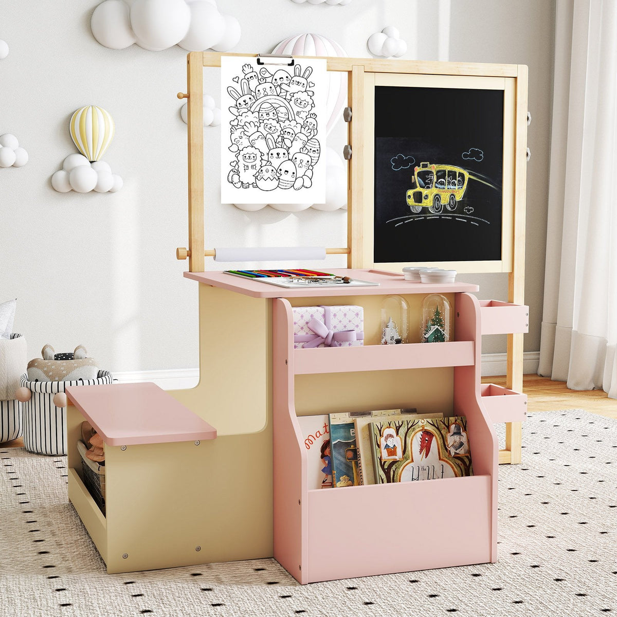 Kids Art Center Wooden Table Bench Set-PI