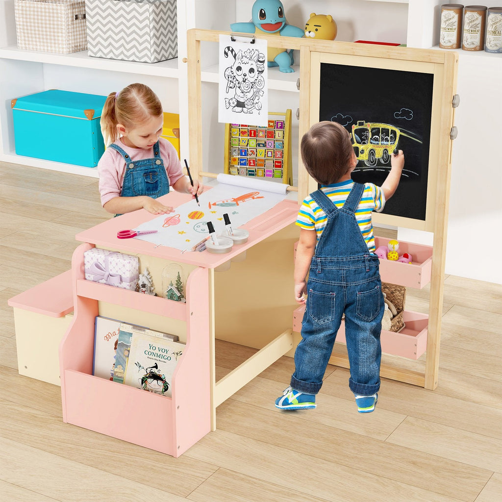 Kids Art Center Wooden Table Bench Set-PI