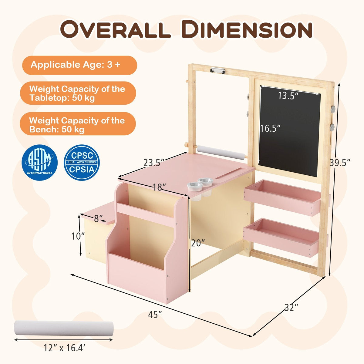 Kids Art Center Wooden Table Bench Set-PI