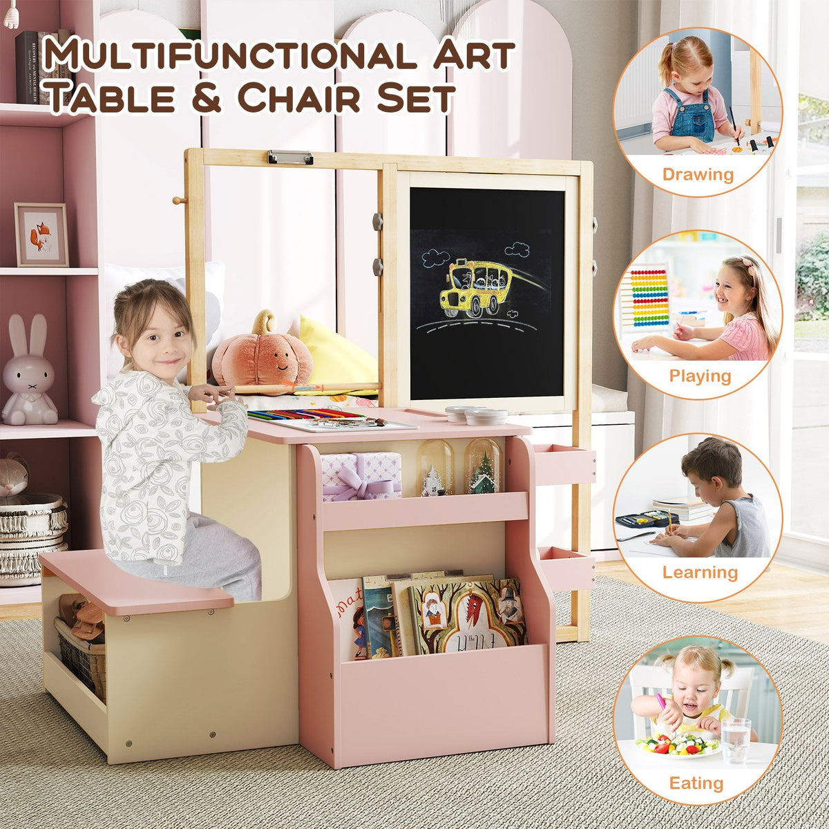 Kids Art Center Wooden Table Bench Set-PI