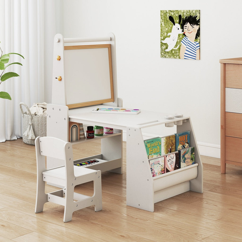 Kids Art Table and Chair Set with Easel and Chair for Drawing Reading-Grey