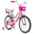 18 Inch Kids Bike with Doll Seat, Woven Basket and Training Wheels, Pink