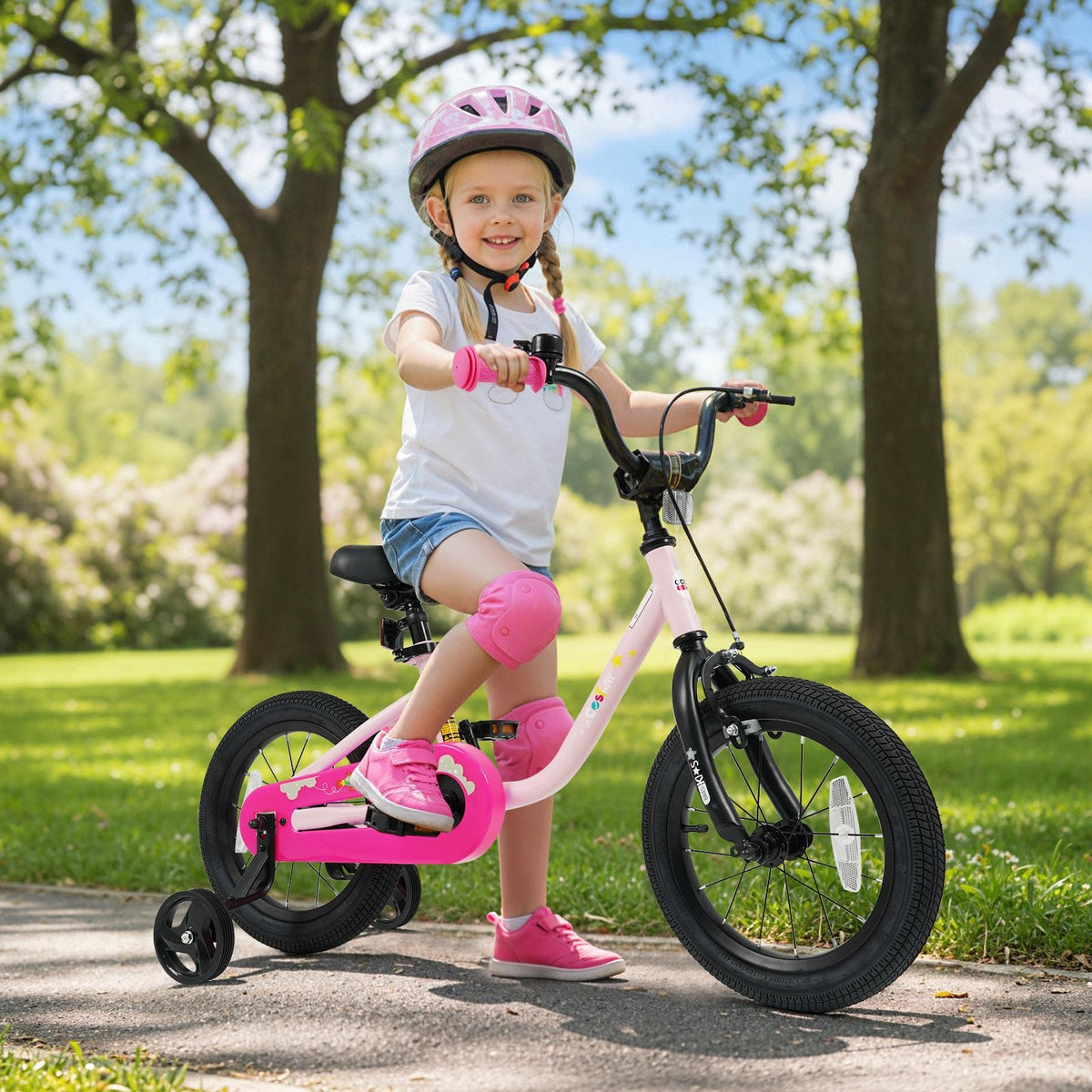 14 Inch Kids Bike with Wheel Reflectors and Removable Training Wheels, Pink