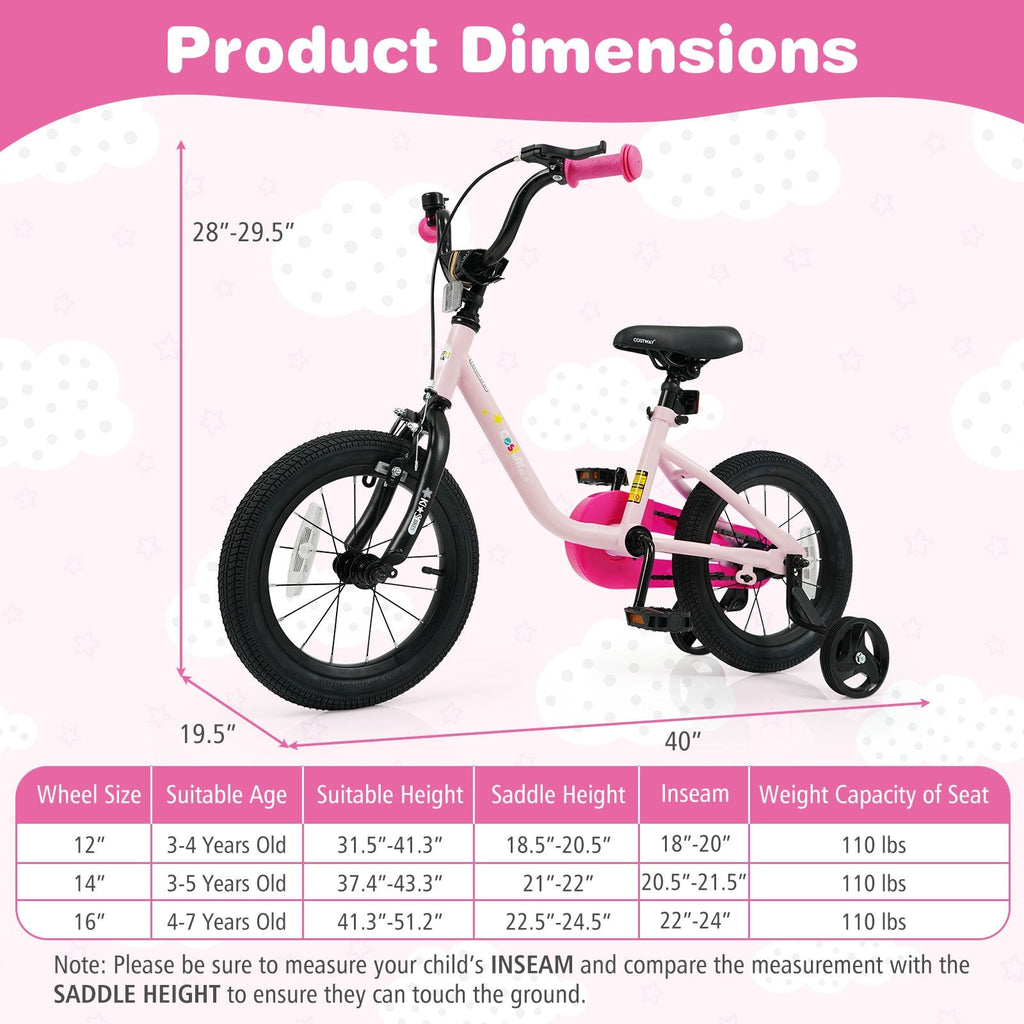 14 Inch Kids Bike with Wheel Reflectors and Removable Training Wheels, Pink