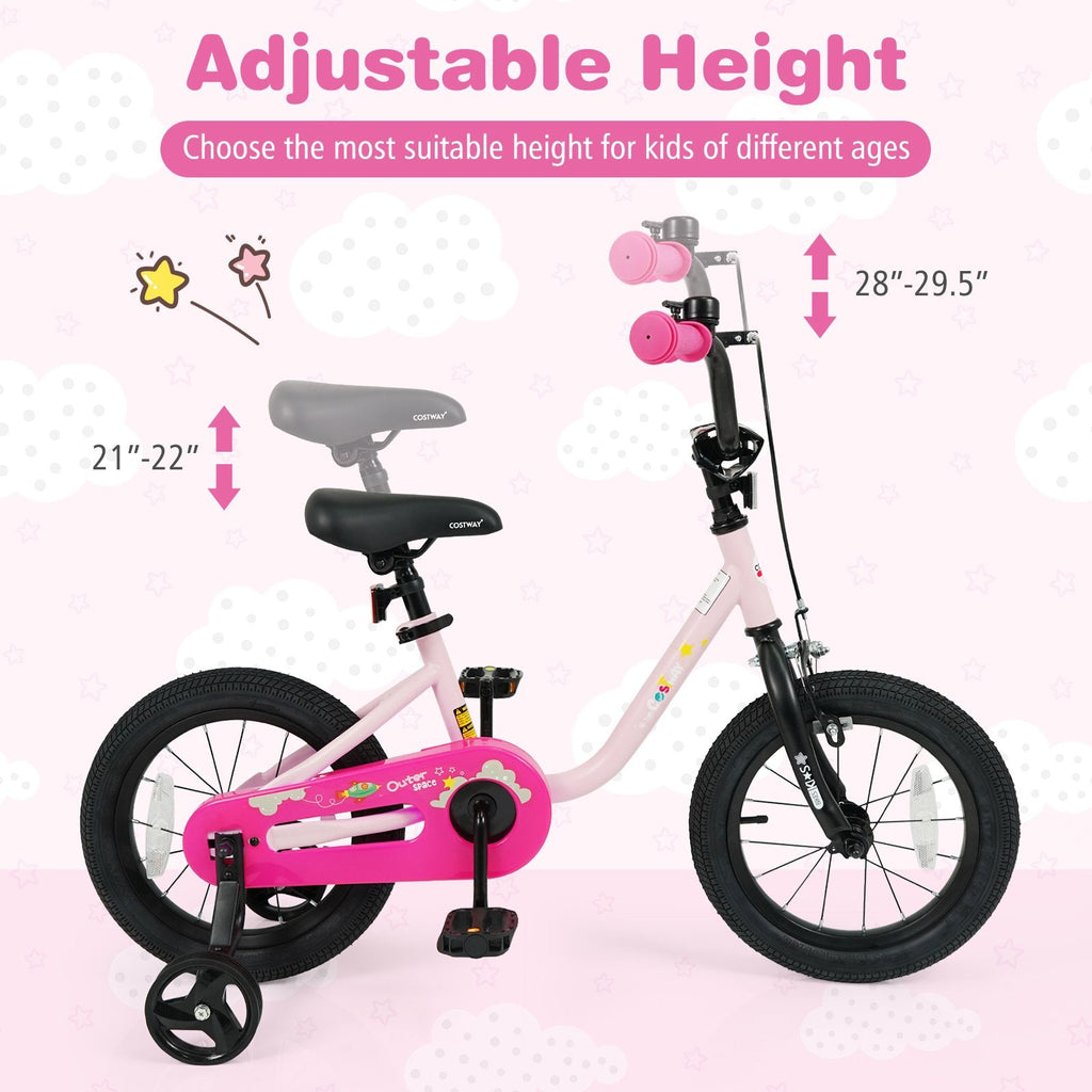 14 Inch Kids Bike with Wheel Reflectors and Removable Training Wheels, Pink
