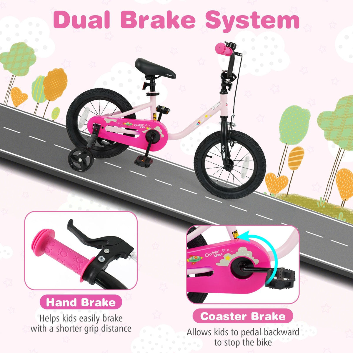 14 Inch Kids Bike with Wheel Reflectors and Removable Training Wheels, Pink