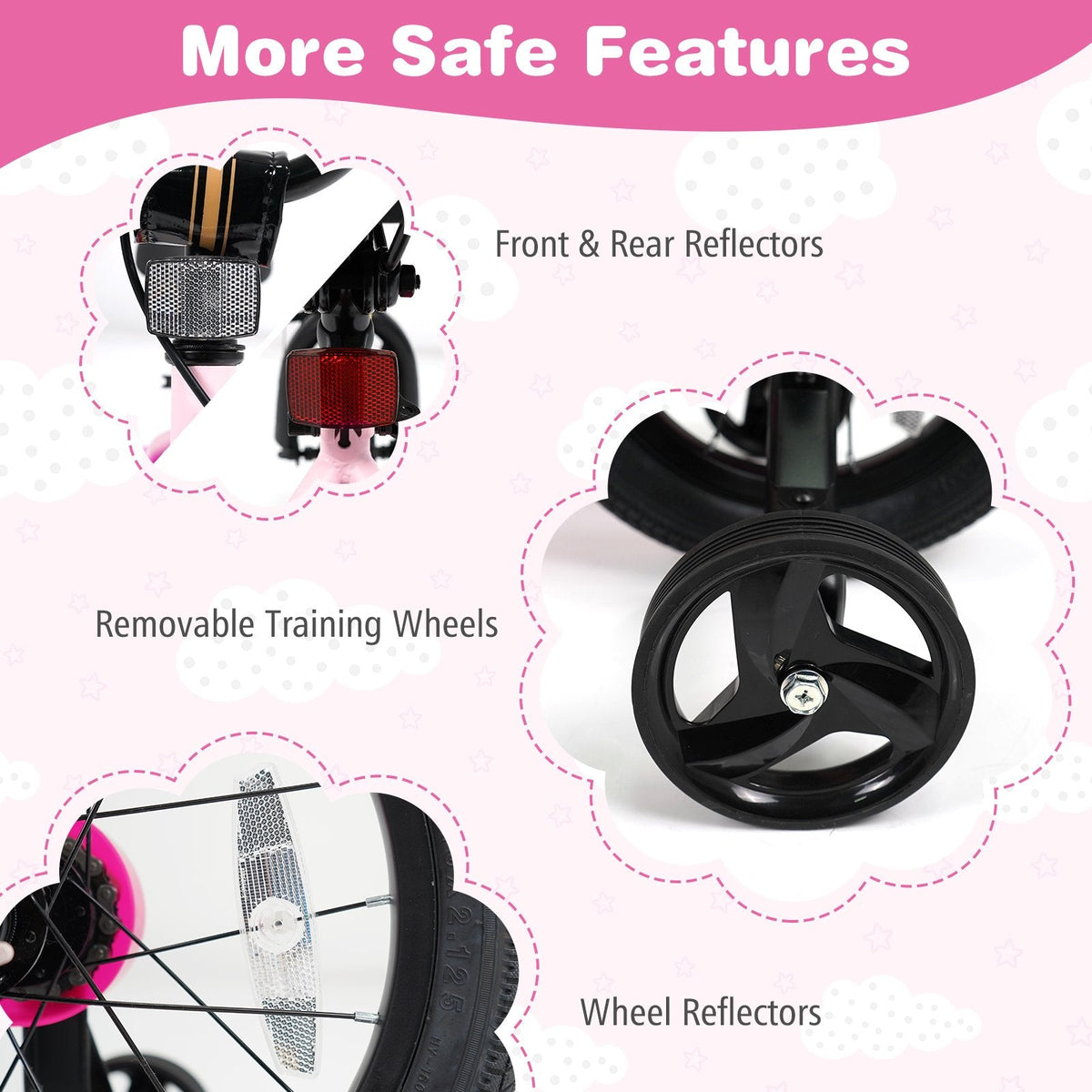 14 Inch Kids Bike with Wheel Reflectors and Removable Training Wheels, Pink