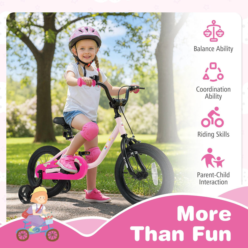 14 Inch Kids Bike with Wheel Reflectors and Removable Training Wheels, Pink
