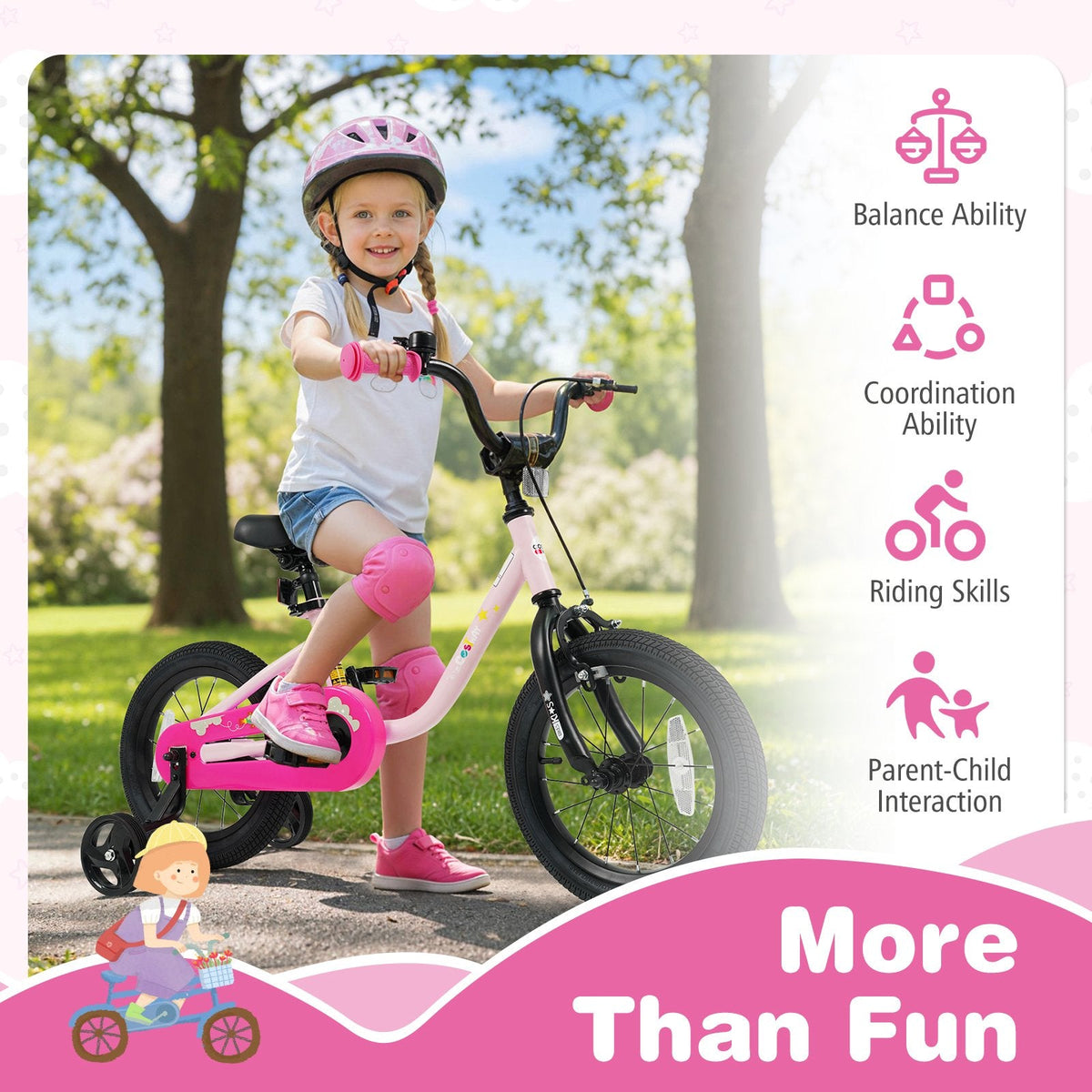 14 Inch Kids Bike with Wheel Reflectors and Removable Training Wheels, Pink