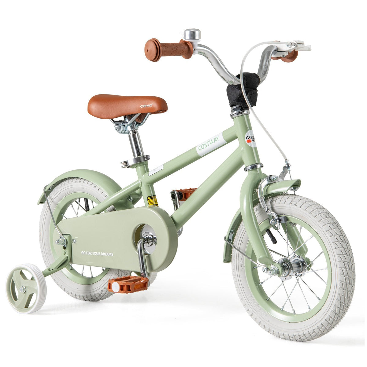 12 Inch Kids Bike with Adjustable Handlebar and Saddle, Sage Green