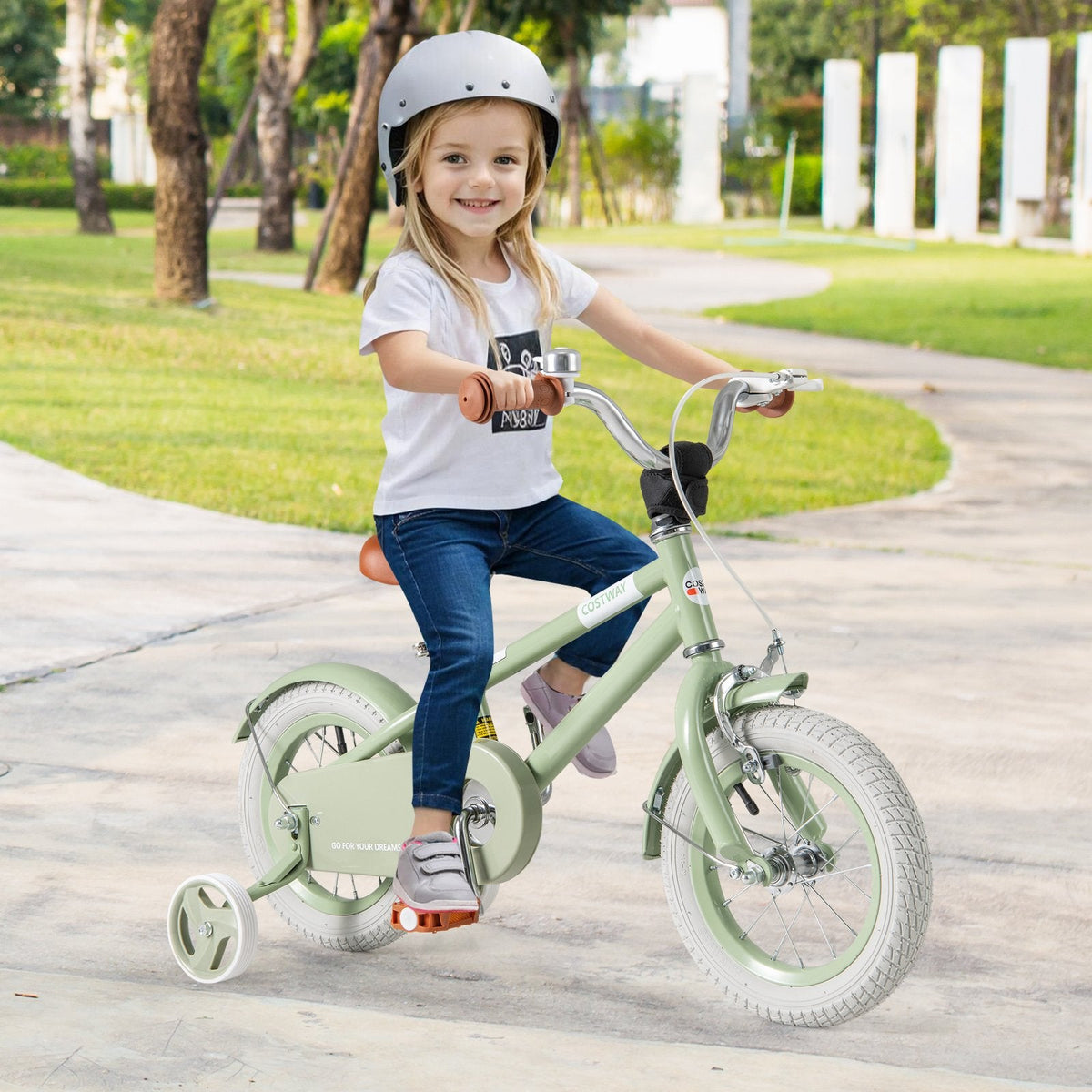 12 Inch Kids Bike with Adjustable Handlebar and Saddle, Sage Green