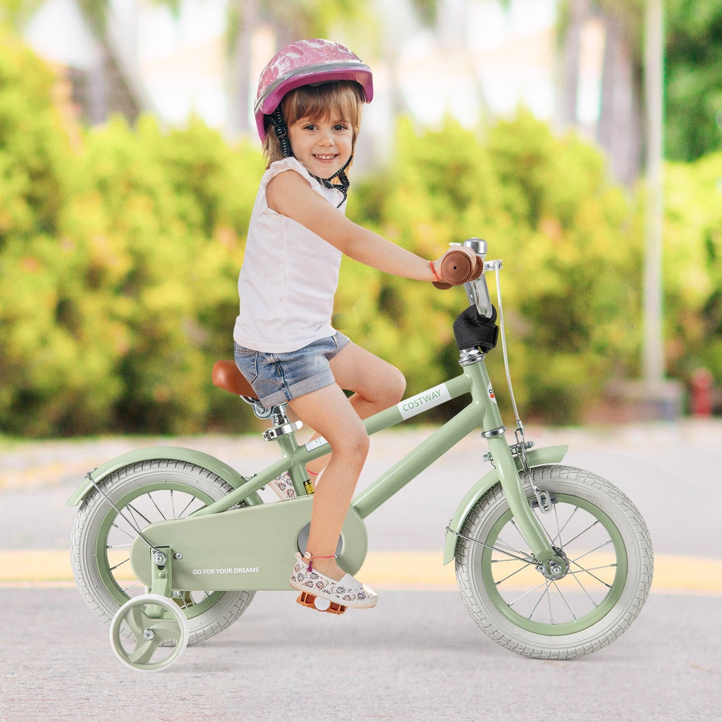 12 Inch Kids Bike with Adjustable Handlebar and Saddle, Sage Green