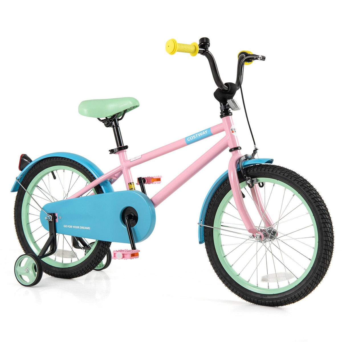 18 Inch Kids Bike with Adjustable Saddle, Kickstand and Reflectors, Pink