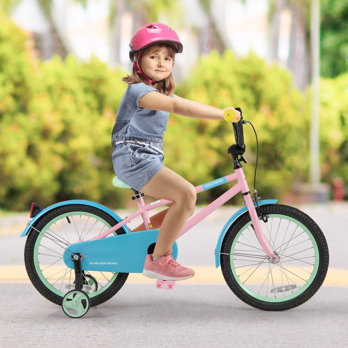 18 Inch Kids Bike with Adjustable Saddle, Kickstand and Reflectors, Pink