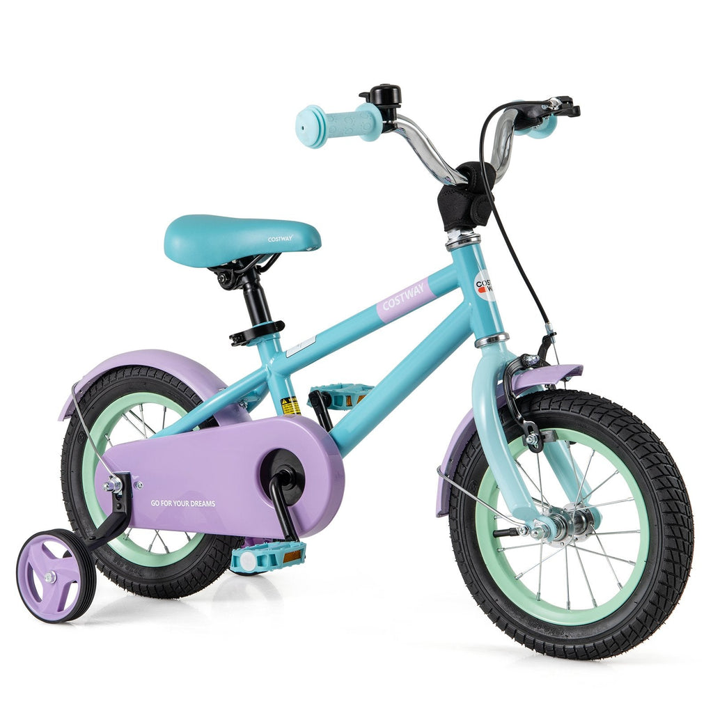 12 Inch Kids Bike with Adjustable Handlebar and Saddle, Mint and Lilac