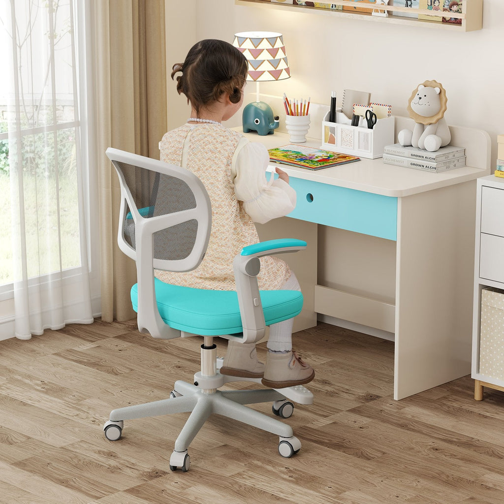 Kids Desk Chair Children Study Chair with Adjustable Height Armrest and Footrest-Green